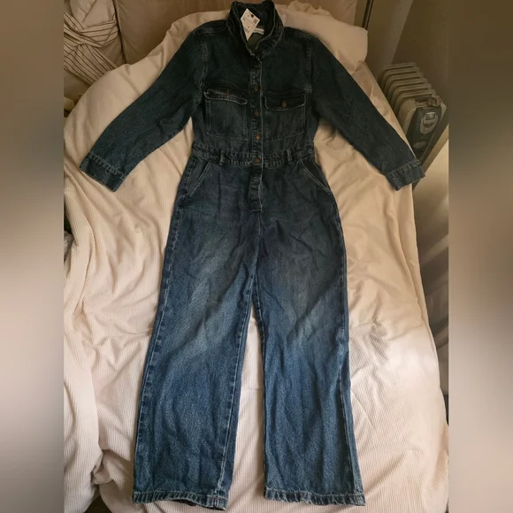 Zara Z1975 FRONT POCKETS DENIM JUMPSUIT Sz XL BNWT - Picture 2 of 11